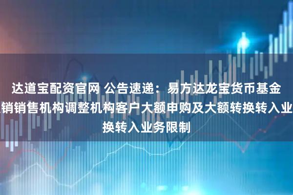 达道宝配资官网 公告速递：易方达龙宝货币基金在非直销销售机构调整机构客户大额申购及大额转换转入业务限制